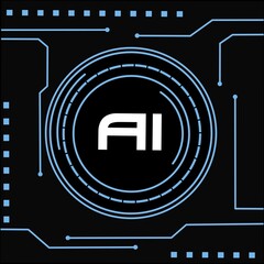 AI vector on black background, artificial inteligent background illustration, digital tegnology background Image, digital tegnology background vector for template, website 