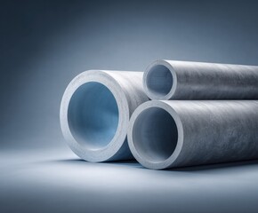 Fototapeta premium Concrete pipes stacked construction materials industry