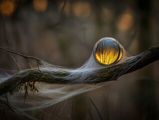 A Reflective Droplet on a Thin Spider's Silk with a Minimalist Background, a Precision Macro Photography Shot