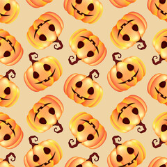 Obraz premium Happy Halloween seamless pattern. Scary pumpkin. Holiday vector illustration
