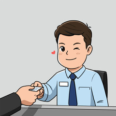 Silhouette logo of a bank employee behind a desk.