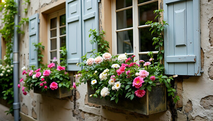 Flower Box on Window with Shutter