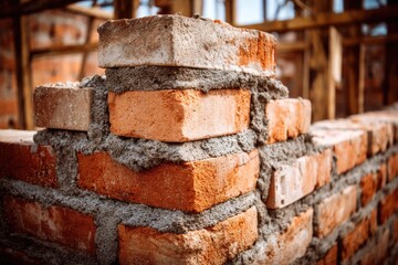 Layered Bricks Building Construction Close Up Macro View