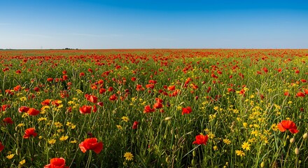Obraz premium Vibrant Red Poppy Field under a Clear Blue Sky