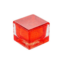 Red Glass Cube Ornament, Decorative Glass Paperweight, Modern Home Decor