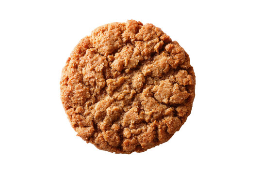 Close-up of a single fresh oatmeal cookie on a black background, cut out