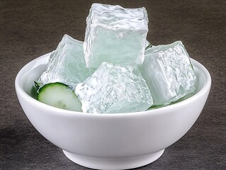A White Porcelain Bowl of Refreshing Cucumber Salad with Yogurt Dressing