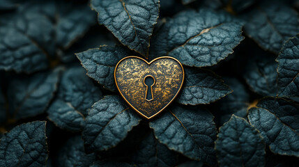 A green lock resting on lush foliage symbolizes nature conservation and environmental security, with caption space on the side. The image conveys protection, sustainability, and eco-friendly responsib