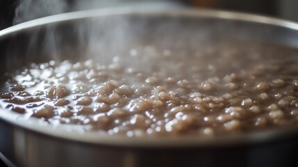 Close up of bubbling surface of a sauce while cooking Texture and heat no text
