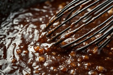 Close up of whisking batter baking Preparation texture