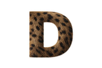 Leopard print furry letter d uppercase alphabet design with animal texture, cut out
