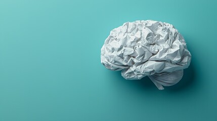 Fototapeta premium A unique sculpture made of crumpled white paper resembling a brain