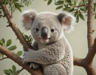 Fototapeta premium Sweet koala infant clinging to branch, repeating pattern design , vector illustration, wildlife