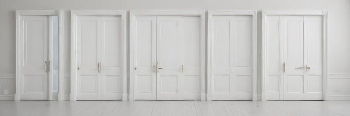 Stylish white wood doors, multiple configurations on white backdrop ,  contemporary,  space