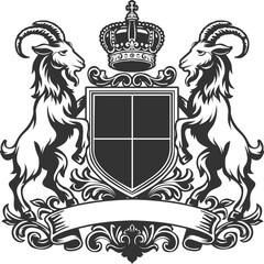Vintage goat crest coat of arms design template