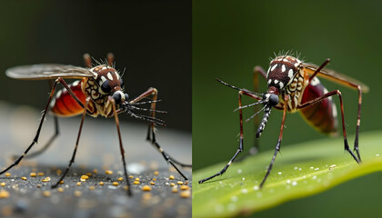 Mosquito Close-up on Leaf and Surface