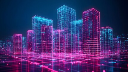 Obraz premium Futuristic neon hologram interface for a modern cityscape