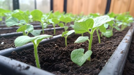 Young plants growing in a garden bed.