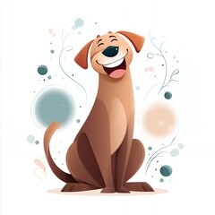 Happy Brown Cartoon Dog Illustration with Whimsical Background