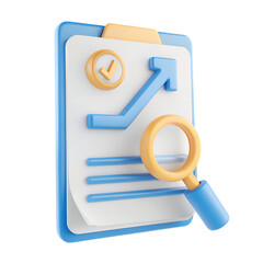 A 3D-style icon of a loan application status icon with document, magnifying glass, and progress bar