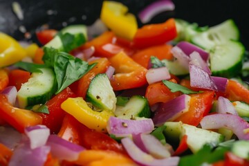 Cooking colorful salad with various fresh vegetables Healthy eating vibrant colors