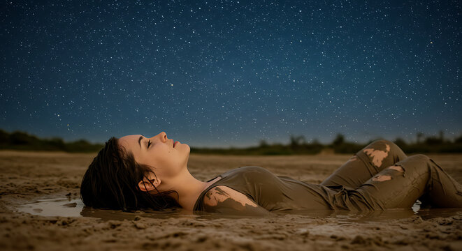 person lying in mud puddle thinking