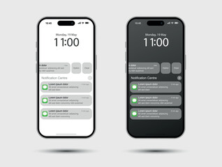 Notification screen phone with UI Design. Dark and light mode background