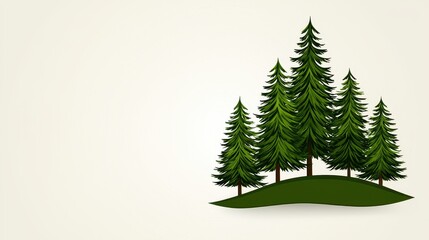 Naklejka premium Five Green Pine Trees on a Hill Against a Beige Background
