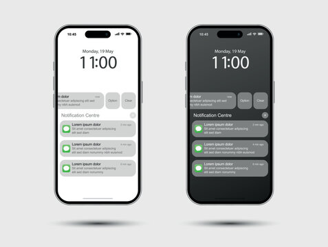Notification screen phone with UI Design. Dark and light mode background