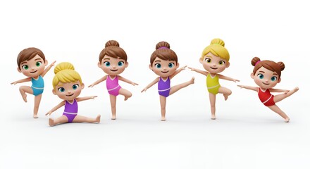 Adorable Cartoon Gymnastics Kids Poses, Actions, and Fun Illustrations for Children's Books, Websites, and Educational Materials