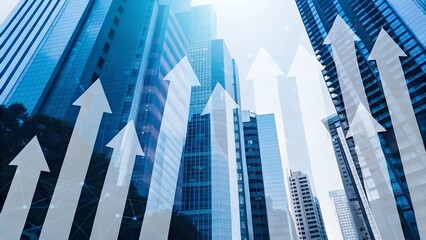 Naklejka premium Skyrocketing Business Growth Upward Trend in Urban Skyline and Architecture