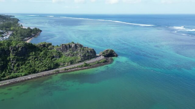 Maconde Viewpoint At Port Louis Mauritius Island Mauritius. Turquoise Ocean Waves Gently Crashing On Tropical Beach. Shore Horizon Beach Sea. Shore Beach Panning Wide. Port Louis Mauritius Island.