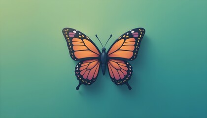 Obraz premium Monarch Butterfly on Teal Background – Realistic Close-Up of Orange and Black Butterfly