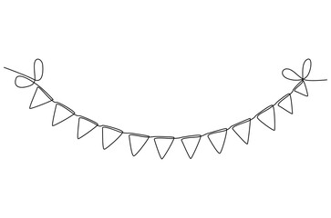 Continuous one line drawing of Flag street. Single line drawing illustration of Festival triangle flag. Festival and bright decoration concept vector art. Doodle line illustration.