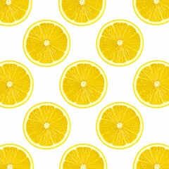 Obraz premium Juicy Lemon Slices Arranged in Overlapping Pattern with Juice Droplets on Isolated White Background