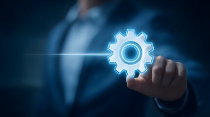 Businessman adjusting a virtual slider to maximize productivity and efficiency in business the concept of process optimization and performance improvement