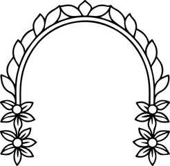 floral arch frame outline line art illustration, coloring book page