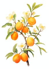 Apricot branch botanical realistic fruits.