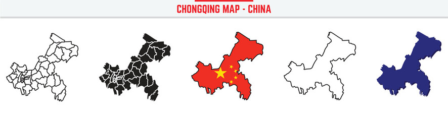 Chongqing Province Map Outline with China Inset – 3D Chongqing Map Outline and Filled Vector Design