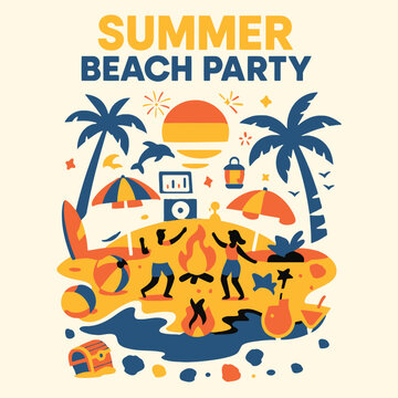 Vibrant Summer Beach Party Vector &ndash; Dynamic, Fun & Customizable. 