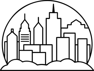 Cityscape outline line art illustration, coloring book page