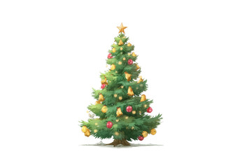Fototapeta premium Festive decorated christmas tree with lights and ornaments, cut out