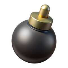 Black bomb shaped perfume bottle with gold cap isolated on transparent background