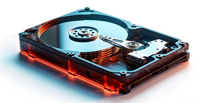 High-Resolution Image of a Computer Hard Disk Drive (HDD) Interior Mechanics, Data Storage Technology