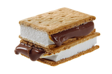 Delicious chocolate marshmallow s'more with graham crackers, cut out