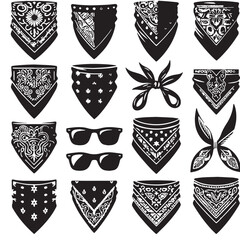 Black Color Bandana Silhouette Vector Illustration, Solid White Background. minimal vector design