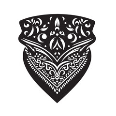 Black Color Bandana Silhouette Vector Illustration, Solid White Background. minimal vector design