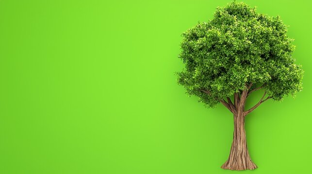 Pixel art tree with lush green leaves and a textured brown trunk stands against a solid bright green background. The image is clean, simple, and evokes a sense of nature and environmental themes.