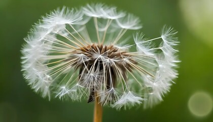 Fototapeta premium A Close-Up Shot of a Dandelion Clock in a Blurred Green Background