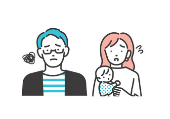 困っている赤ちゃんがいる夫婦のベクターイラスト